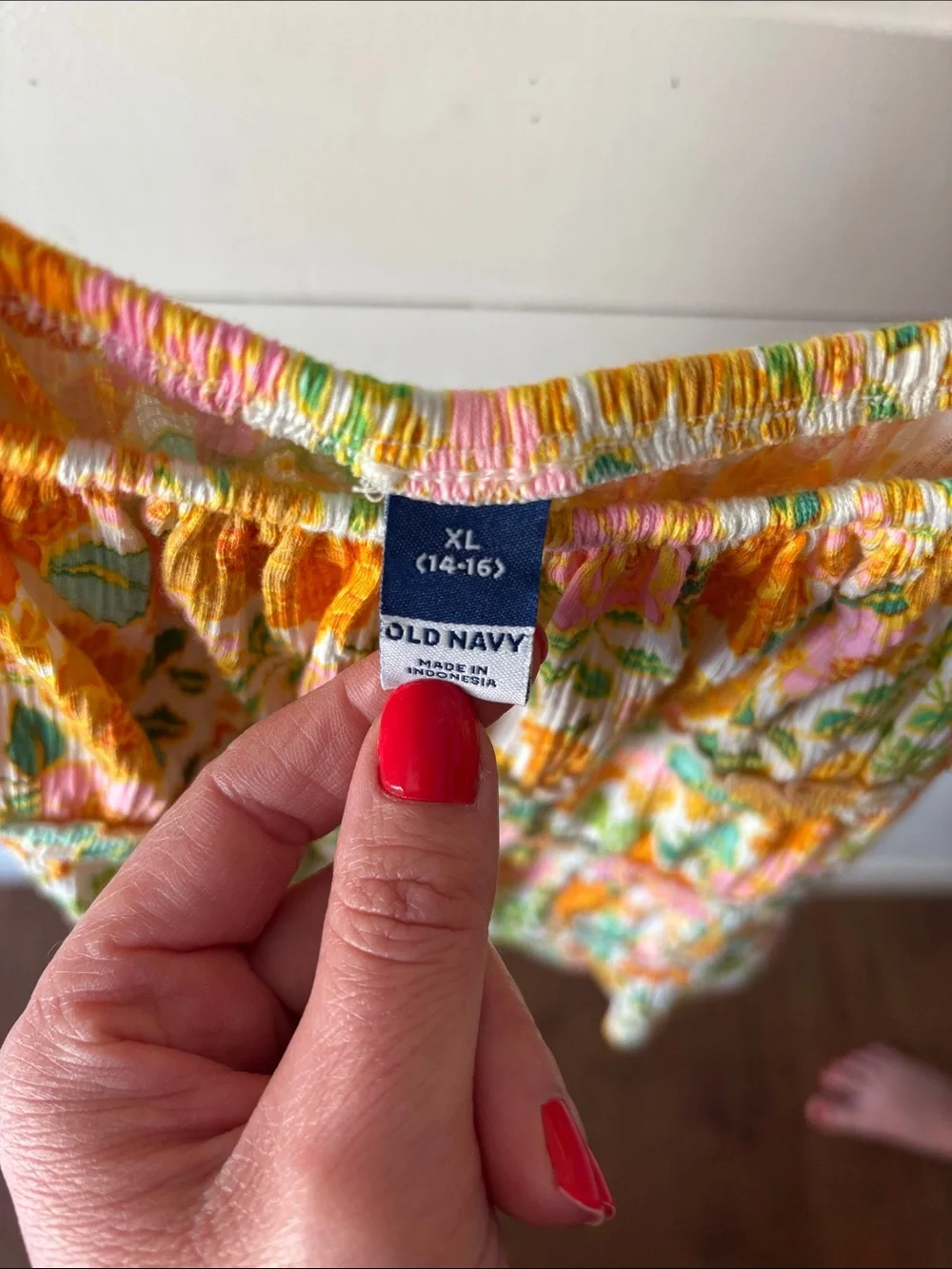 Old Navy Floral Smocked Tank - White, Orange, Pink & Green
